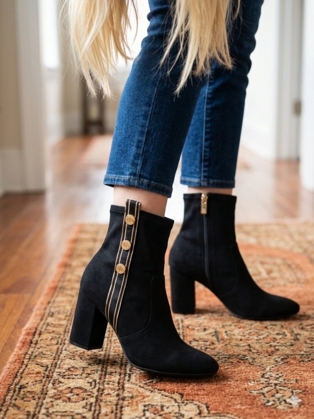 Tommy Hilfiger Drexel Women's Ankle Boots Black Gold Button Detail Size 8.5 M